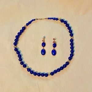 Elegant Lapis and Gold Necklace and Earring Set